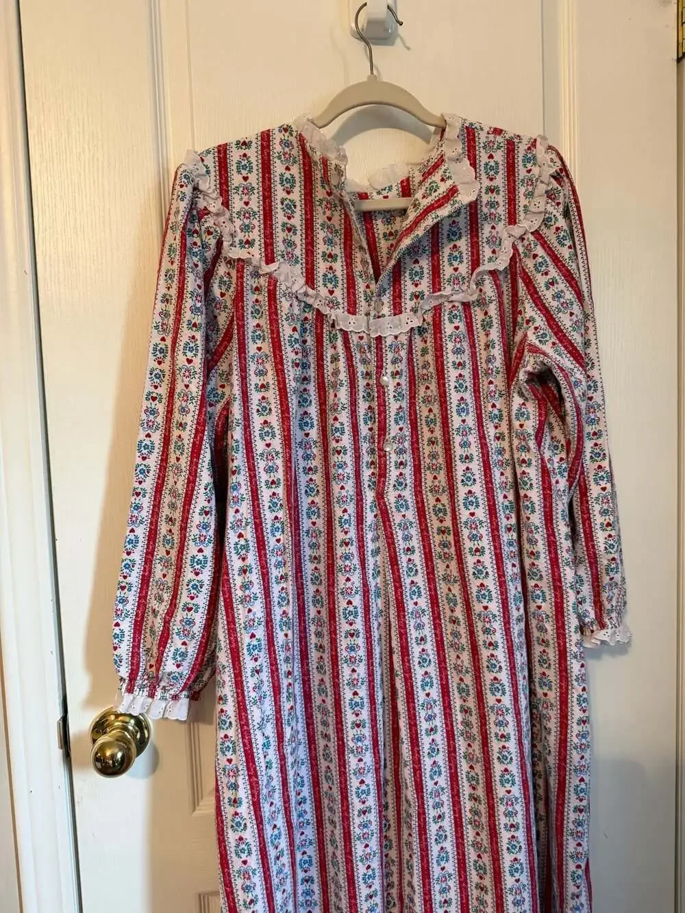 Lanz of Salzburg by Eileen West Flannel Nightgown Red Floral Stripe